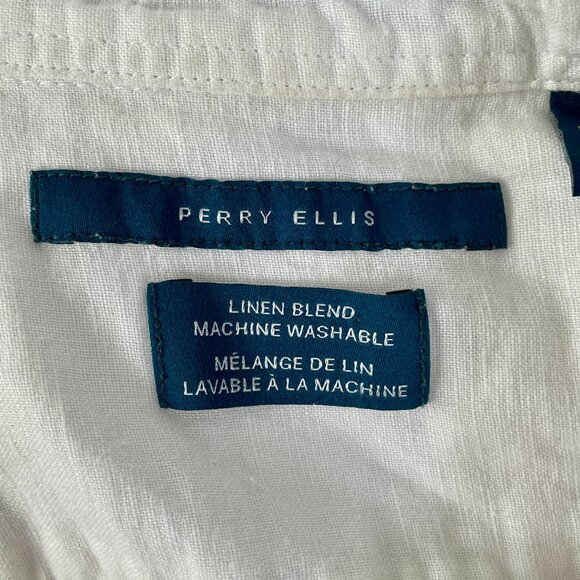 Perry Ellis White Linen Blend Short Sleeve Button Up Shirt, Size XL - Picture 5 of 7